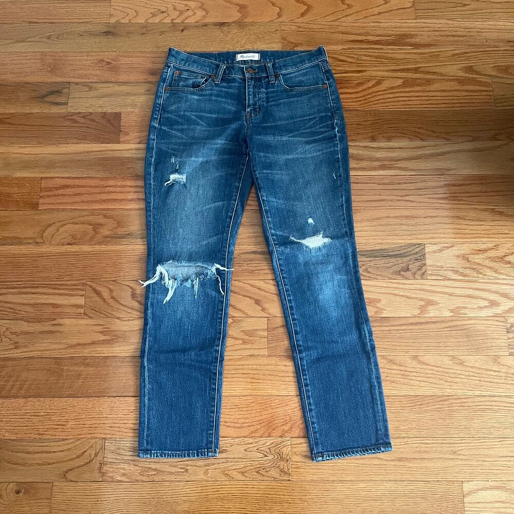 Madewell Slim Boyjean Jeans 26 Brinville Wash Rip Repair Distressed Denim F6240